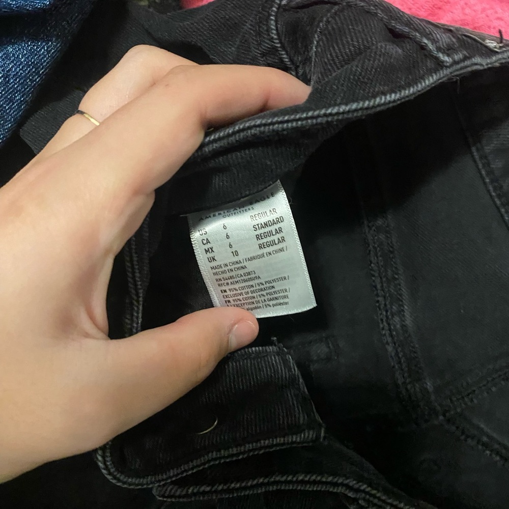 American Eagle Black Ripped Mom Jeans